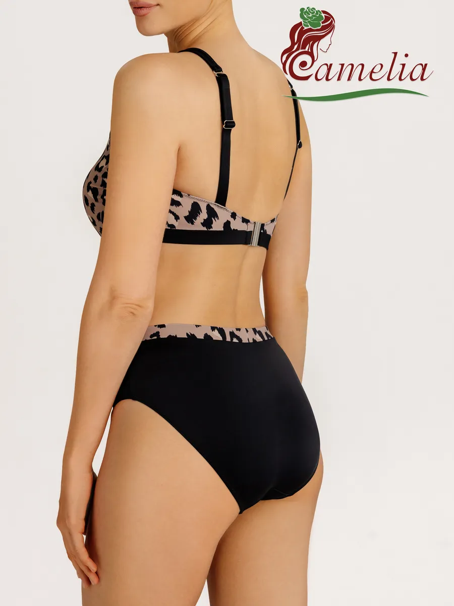 Купальник после мастэктомии ортопедический раздельный бежевый/черный/леопард