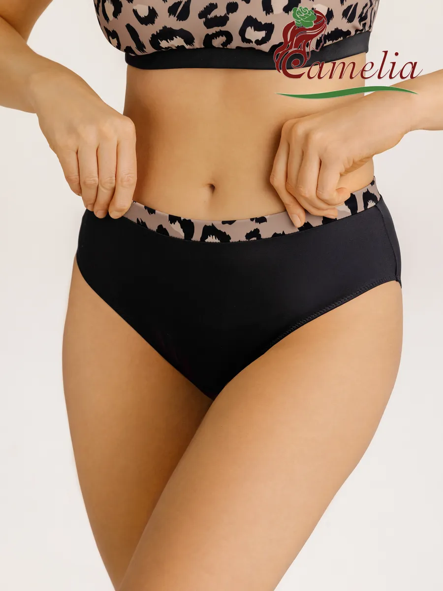 Купальник после мастэктомии ортопедический раздельный бежевый/черный/леопард