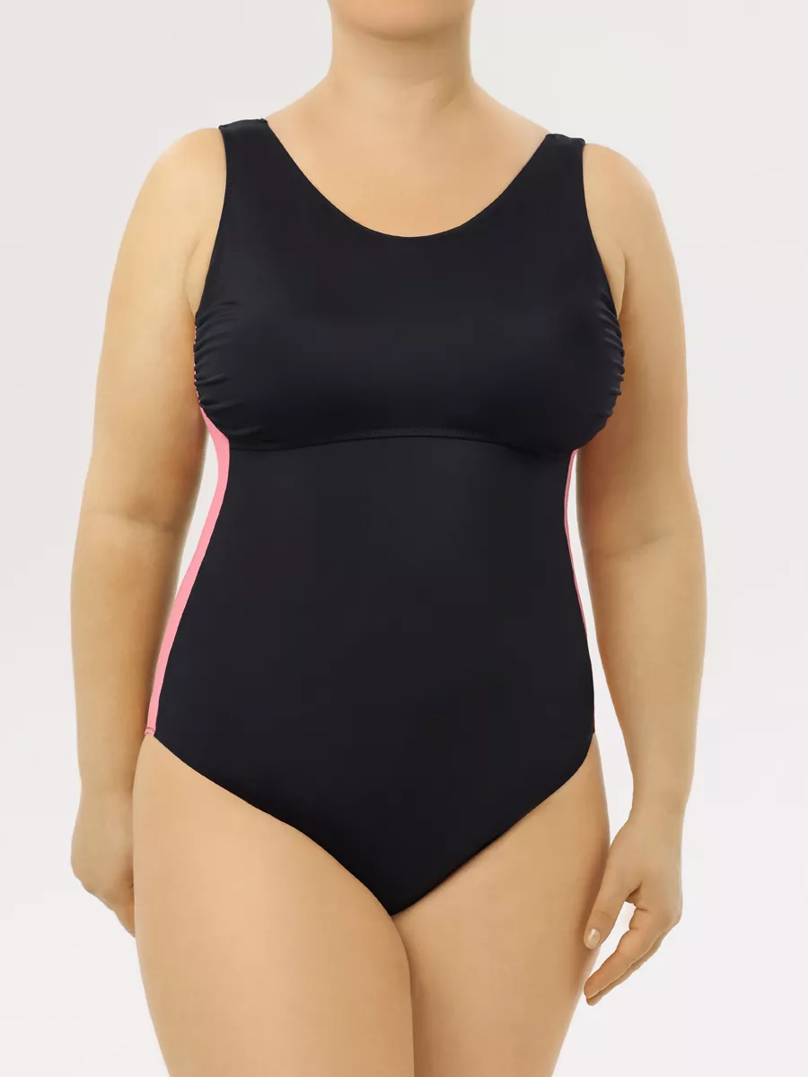 Купальник ортопедический после мастэктомии слитный 2383с черный/коралловый